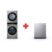 Vista frontal de Combo WashTower Lavado (25Kg) & Secado (22Kg) / Lavavajillas  QuadWash WK25VS6.LDTS555